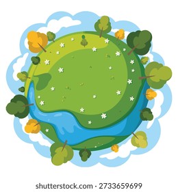 Vector illustration of big world with trees and green grass ideal for nature environment landscape ecosystem outdoor park or ecological themed design