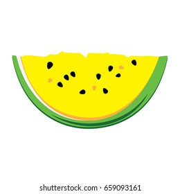 Vector illustration big yellow watermelon slice cut on white background. Flat design icon