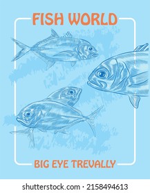 Ilustración vectorial de bigeye Trevally en variaciones con plantilla de diseño.