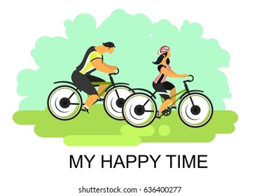 vector illustration bike ride happy couple spends their leisure time