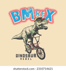 Ilustración vectorial de los elementos de tipografía y dinosaurio de la bicicleta.