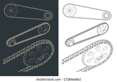 Vector Illustration Of Bike Sprocket With Chain Drawings Mini Set