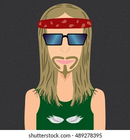 Vector illustration of biker boy with long hair