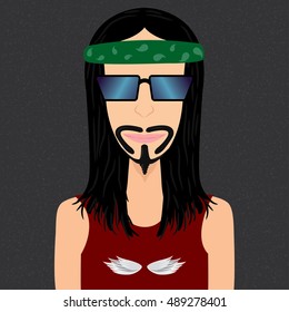 Vector illustration of biker boy with long hair