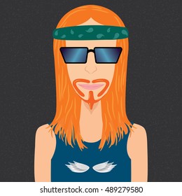 Vector illustration of biker boy with red hair