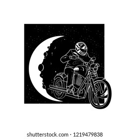 Vector illustration -biker on the black background with the moon