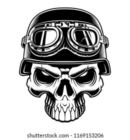 Vector illustration of biker skull isolated on dark background.