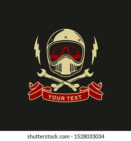 Vector illustration of biker skull using helmet with cross bones  - Vector