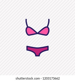 Vector illustration of bikini icon colored line. Beautiful dress element also can be used as swimsuit icon element.