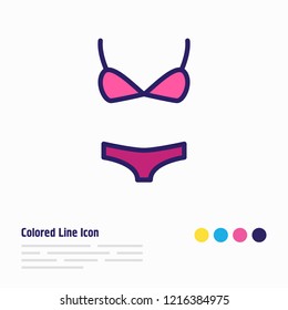 Vector illustration of bikini icon colored line. Beautiful dress element also can be used as swimsuit icon element.