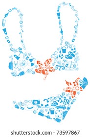 Vector illustration of bikini made of summer vacation icons