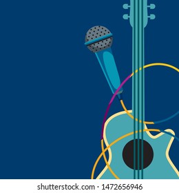 vector illustration of Billboard with guitar and microphone.