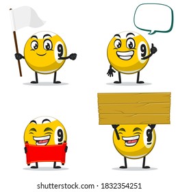 vector illustration of billiard ball character or mascot collection set with blank sign theme