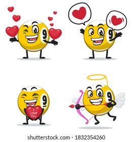 vector illustration of billiard ball character or mascot collection set with love or valentine or love theme