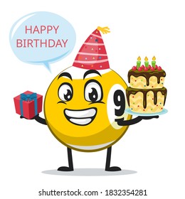 vector illustration of billiard ball character or mascot celebrate birthday party