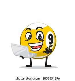 vector illustration of billiard ball character or mascot presentation with laptop
