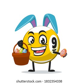 vector illustration of billiard ball character or mascot wearing bunny hat