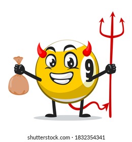 vector illustration of billiard ball character or mascot Wearing devil costume and holding trident