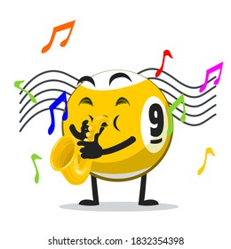 vector illustration of billiard ball character or mascot playing saxophone