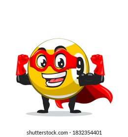 vector illustration of billiard ball character or mascot wearing super hero costume