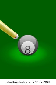 Vector illustration of a billiard ball with stick at the left side