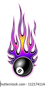Vector illustration of billiards pool snooker 8 ball with hot rod flames. Ideal for sticker car and motorcycle decal sport logo design template and any kind of decoration.