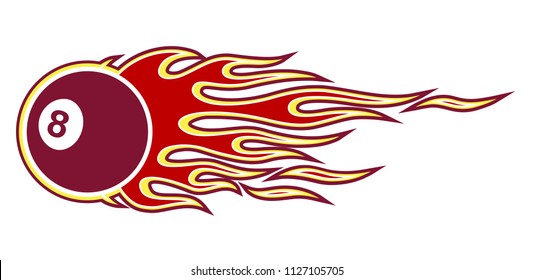 Vector illustration of billiards pool snooker 8 ball with hot rod flames. Ideal for sticker car and motorcycle decal sport logo design template and any kind of decoration.