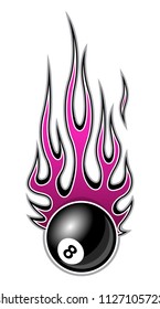 Vector illustration of billiards pool snooker 8 ball with hotrod flames. Ideal for sticker car and motorcycle decal sport logo design template and any kind of decoration.