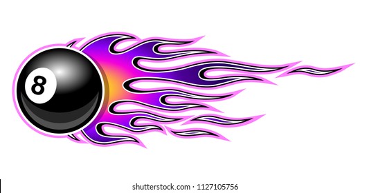 Vector illustration of billiards pool snooker 8 ball with hotrod flames. Ideal for sticker car and motorcycle decal sport logo design template and any kind of decoration.