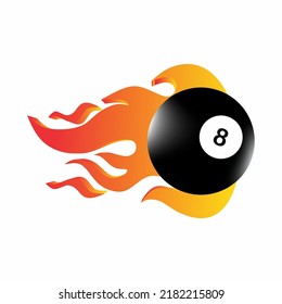 Vector illustration of billiards pool snooker 8 ball with simple flames