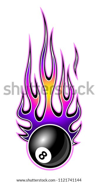 Vector illustration\
of billiards pool snooker 8 ball with hot rod flames. Ideal for\
sticker car and motorcycle decal sport logo design template and any\
kind of decoration.