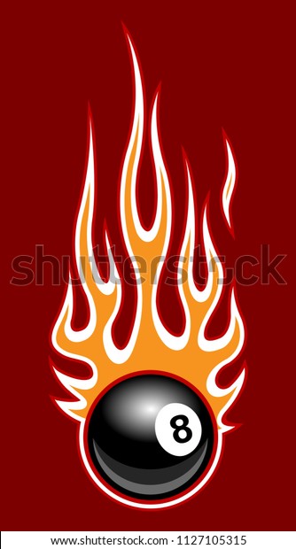 Vector illustration
of billiards pool snooker 8 ball with hot rod flames. Ideal for
sticker car and motorcycle decal sport logo design template and any
kind of decoration.