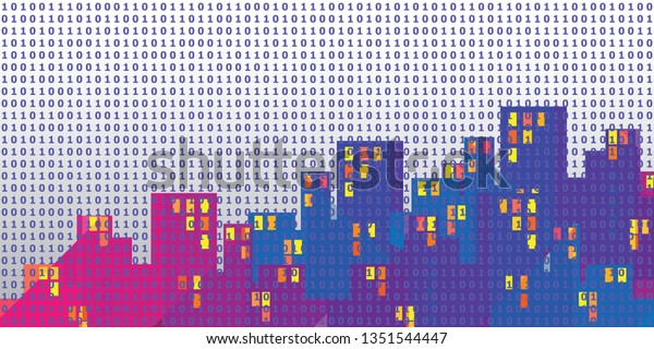 Vector Illustration Binary Code City Buildings Stock Vector (Royalty ...