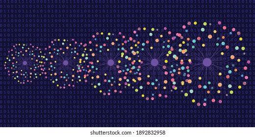 vector illustration of binary code and data chart for information visualization blue background