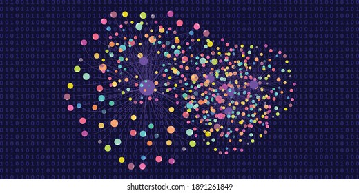 vector illustration of binary code and flower chart for data collecting and analyzing digital trends
