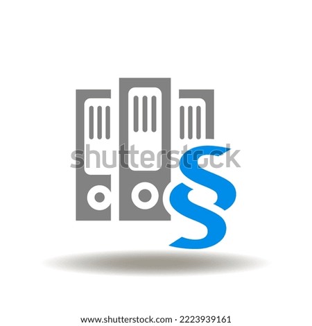 Vector illustration of binder folders or directories and paragraph. Icon of legal documents. Symbol of law articles. Sign of archives.