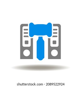 Vector illustration of binder folders and judge gavel. Icon of law and justice. Symbol of legal regulations.