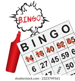 Vector illustration for Bingo game with marked winning numbers.