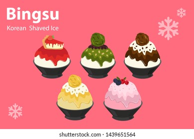 Vector illustration of Bingsu korean shaved ice illustration vector,,most popular dessert south korea and thailand