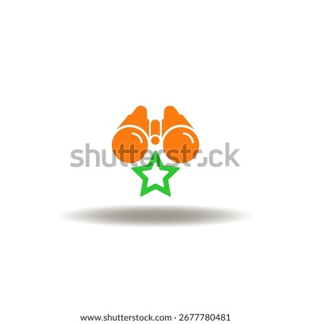 Vector illustration of binocular with star. Icon of talent search. Symbol of discovery, looking, searching, vision, watching, exploration. Sign of join us.