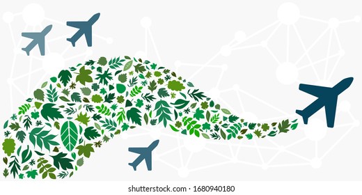 vector illustration of biofuel concept with green leaves and flying planes