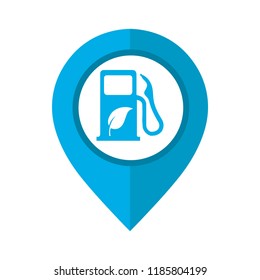 Vector illustration of biofuel location icon. Map pointer symbol for website and app. Biofuel sign inside pinpoint.