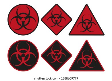 Vector illustration. Biohazard icon. Circle, triangle and rhombus. Black and red. Isolated on a white.