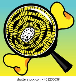 Vector illustration biological cells of bone viewed through a magnifier