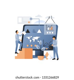 Vector illustration of biologists using modern technologies while working at scientific laboratory. Biology concept for web banner, website page, presentation etc.