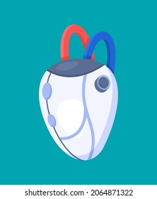 Vector illustration of a bionic heart isolated on a blue background. 