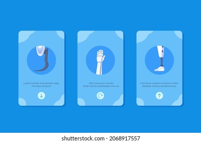 Vector illustration of bionic store. Buying prosthetic arms and legs. 