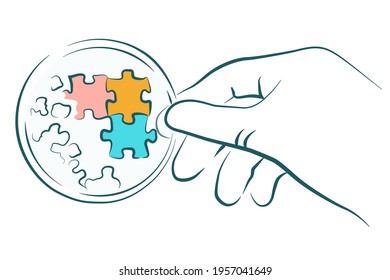 Vector Illustration Of Biotechnology, Medical Drug Development, Mold On Laboratory Glass, Abstract Idea With Puzzle In Science, Medicine