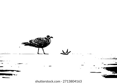 Ilustración vectorial de un pájaro, ilustración de pájaro en la playa