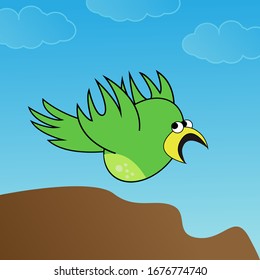 vector illustration of a bird being afraid of flying